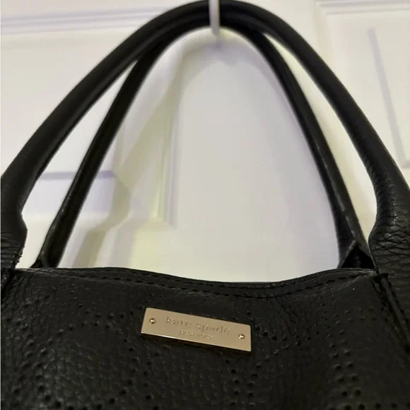 EUC Kate Spade Noel Rue Black Tote Perforated Pebbled Leather Handbag - Picture 5 of 15